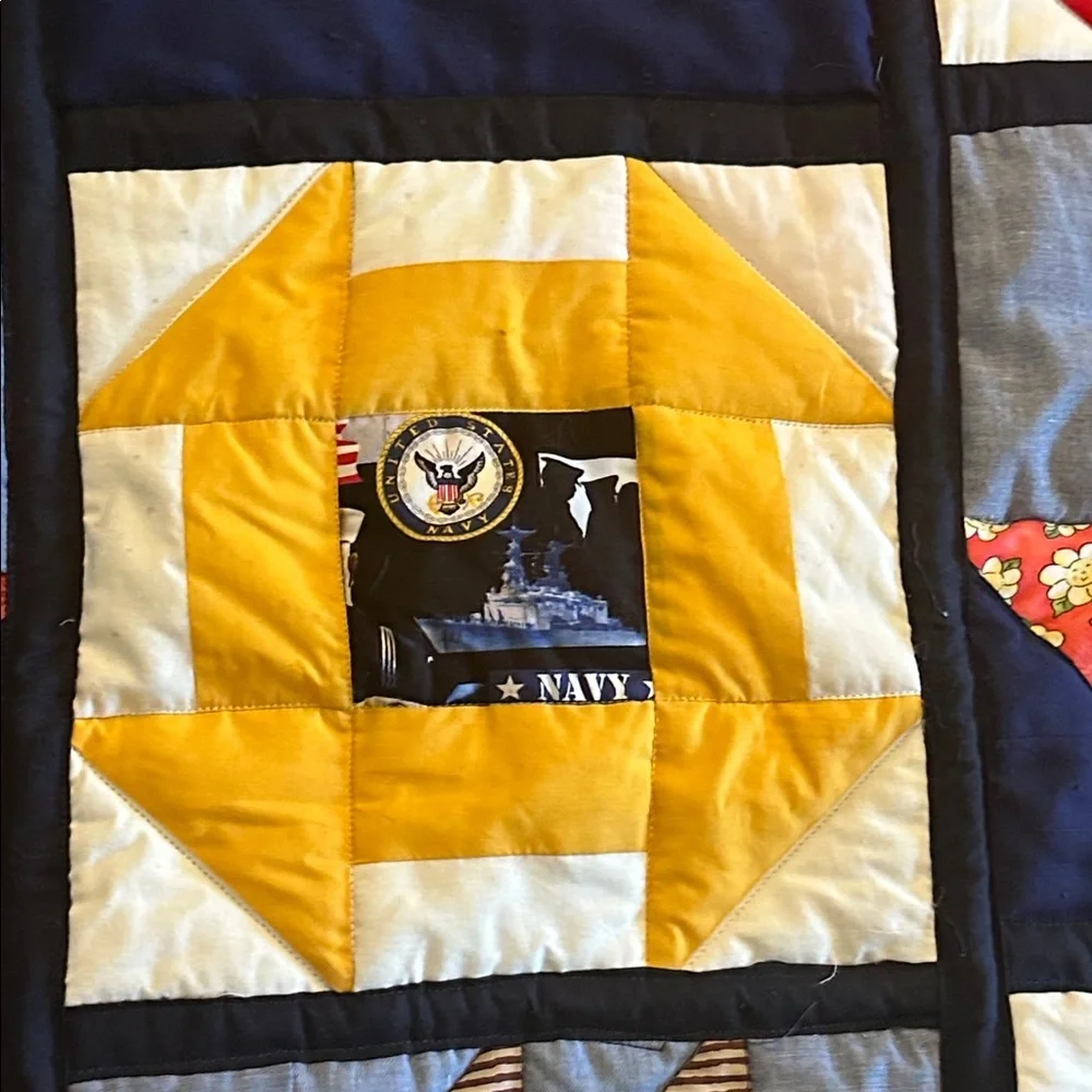 Vintage Handmade Naval Themed Commemorative Patchwork Quilt Size 34” x 55”